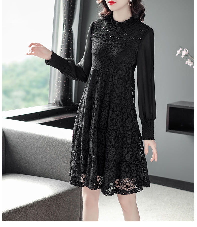 Fashionable Lace Stitching Chiffon Dress