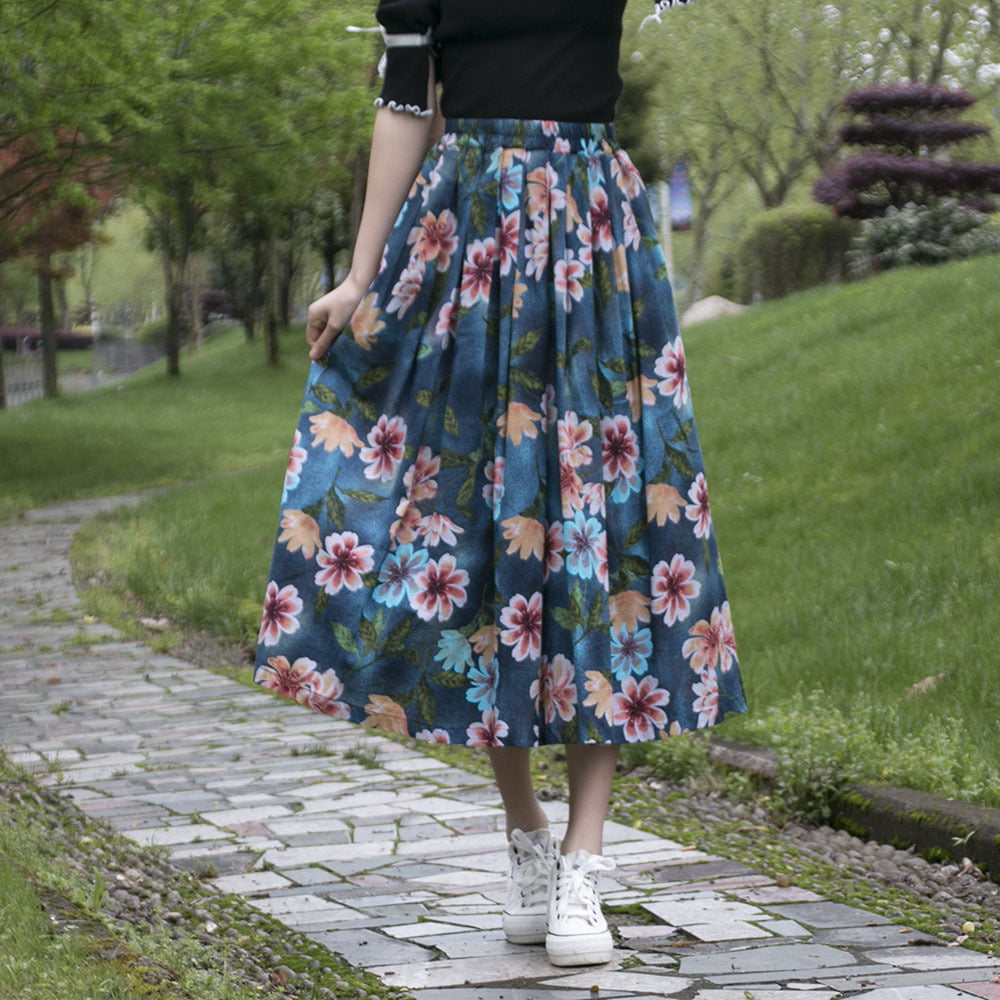 Ethnic Style Cotton Linen Pleated Skirt