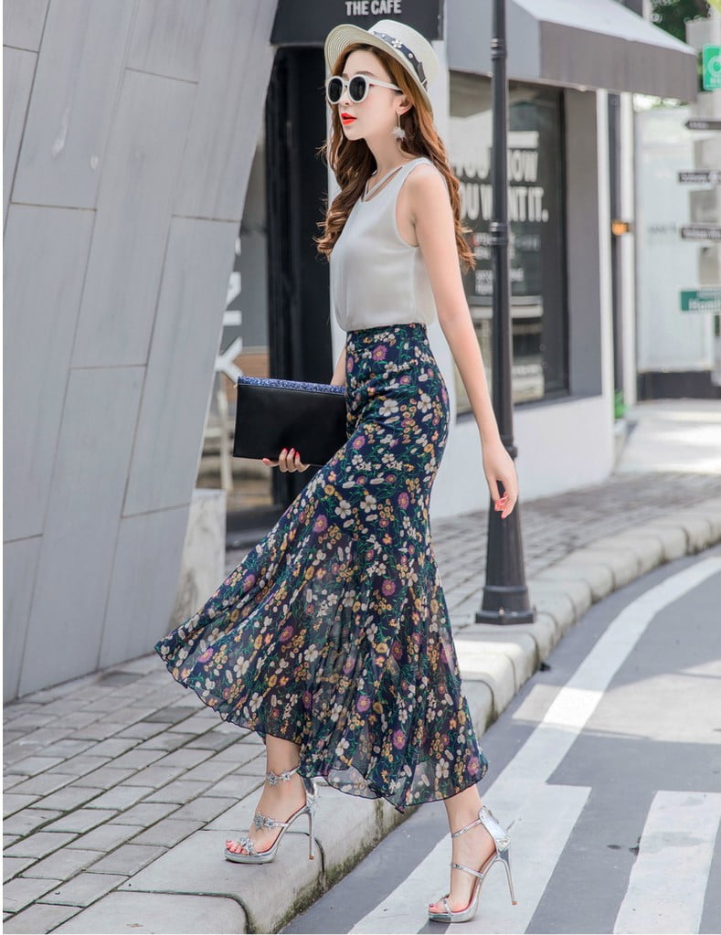 Floral Hip-Wrap Fishtail Skirt