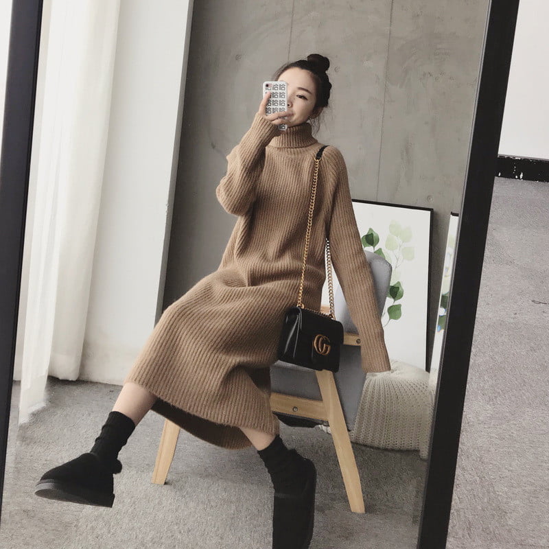 Korean Long Sleeve Turtleneck Knitted Dress