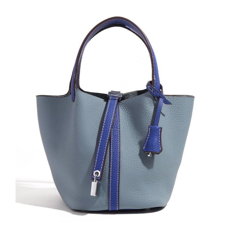 Genuine Leather Bucket Bag with Lock