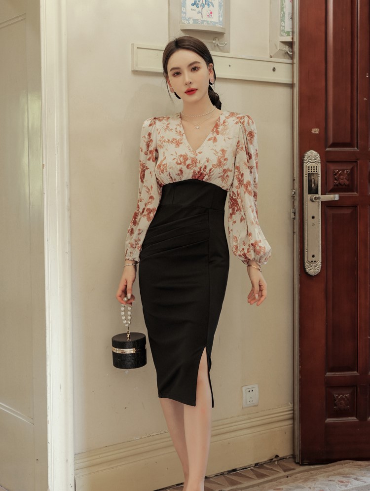 Elegant Long Puff Sleeve Office Dress – YiQ Creations