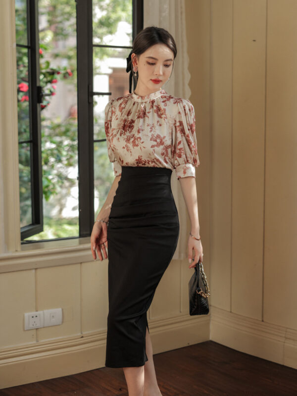 Elegant Short Puff Sleeve Office Dress – YiQ Creations
