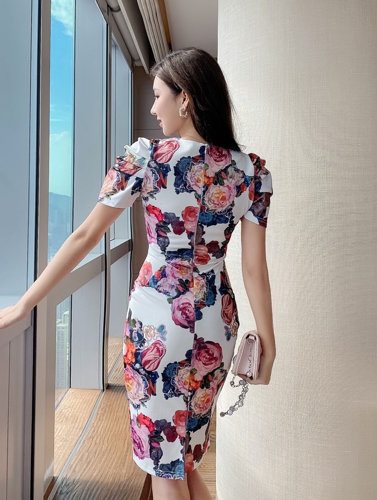 Puff Sleeve Knee Length Floral Dress Yiq Creations 