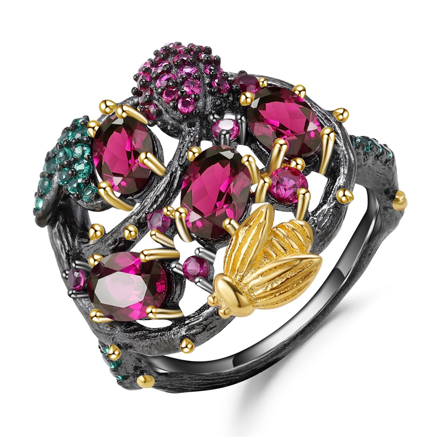 Bee & Flower Assorted Gemstones Ring
