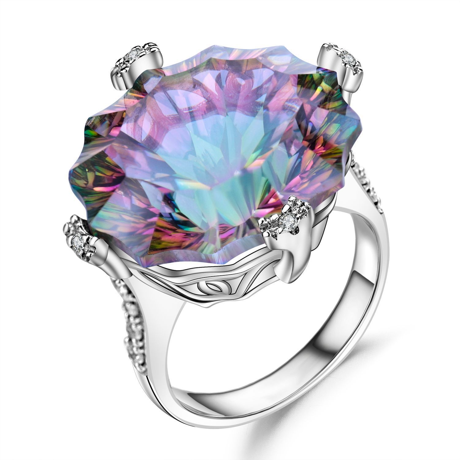 Natural Mystic Quartz Gemstone Ring
