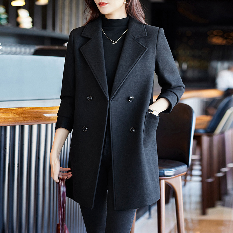 Double-Breasted Black Mid Length Coat – YiQ Creations