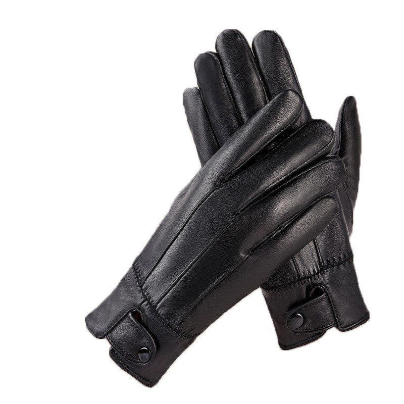 Lambskin Leather Winter Gloves with Wrist Strap
